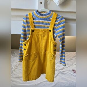 Yellow Corduroy Girls Overall Dress Set
